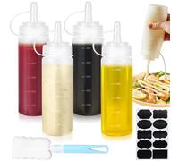 CoKeeSun 4 Pcs Bouteille Sauce 500ml, Bouteille à Condiments, Recipient Sauce, Presser Les Bouteilles, Transparent Flacon Souple en Plastique avec Brosse de Nettoyage pour Ketchup Huile Vinaigrette