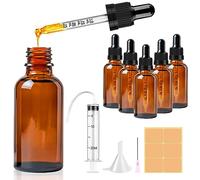 CoKeeSun 5 Pièces Flacon Compte Gouttes 30ml, Flacon Huile Essentielle Vide avec Entonnoir Aiguille Seringue Cathéter Autocollants pour Huiles Essentielles, Aromathérapie, Laboratoire, Parfums(Ambré)