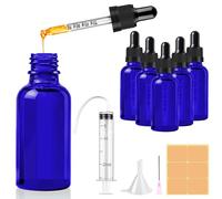 CoKeeSun 5 Pièces Flacon Compte Gouttes 30ml, Flacon Huile Essentielle Vide avec Entonnoir Aiguille Seringue Cathéter Autocollants pour Huiles Essentielles, Aromathérapie, Laboratoire, Parfums