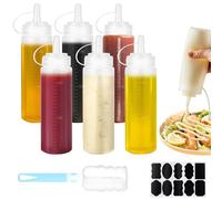 CoKeeSun 6 Pcs Bouteille Sauce 250ml, Bouteille à Condiments, Recipient Sauce, Presser Les Bouteilles, Transparent Flacon Souple en Plastique avec Brosse de Nettoyage pour Ketchup Huile Vinaigrette