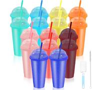 CoKeeSun Tasse à Boissons Froides avec Paille & Couvercle 16 Pièces, 24oz/710ml Tasse de Voyage Gobelets, Réutilisable Plastique Smoothie Mug pour Adultes Plage Fête (8 Couleurs)