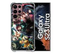 Cokitec Coque Renfocée en Verre Trempé pour Samsung Galaxy S23 Ultra Manga Demon Slayer Groupe