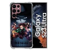 Cokitec Coque Renfocée en Verre Trempé pour Samsung Galaxy S23 Ultra Manga Demon Slayer Noir