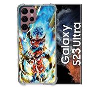 Cokitec Coque Renfocée en Verre Trempé pour Samsung Galaxy S23 Ultra Manga Dragon Ball Sangoku Blanc