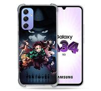 Cokitec Coque Renforcée en Verre Trempé pour Samsung Galaxy A34 5G Manga Demon Slayer Noir