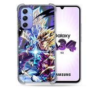Cokitec Coque Renforcée en Verre Trempé pour Samsung Galaxy A34 5G Manga Dragon Ball Sangohan Duo