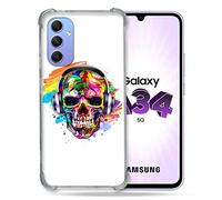 Cokitec Coque Renforcée en Verre Trempé pour Samsung Galaxy A34 5G Tete de Mort Tag