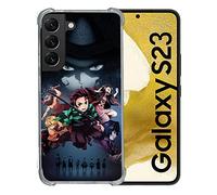 Cokitec Coque Renforcée en Verre Trempé pour Samsung Galaxy S23 Manga Demon Slayer Noir