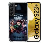 Cokitec Coque Renforcée en Verre Trempé pour Samsung Galaxy S23 Plus Manga Demon Slayer Noir