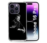 Cokitec Coque Renforcée pour Apple Iphone 16 Pro Musique Johnny Hallyday Noir