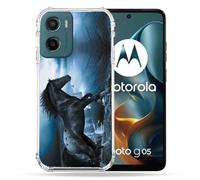 Cokitec Coque Renforcée pour Motorola G05 / E15 Animal Cheval Noir