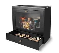 Cokritsm Organisateur en bois noir avec vitrine acrylique & tiroir - Idéal pour ranger parfums, bijoux et cosmétiques. Design unisexe parfait pour salle de bain ou chambre