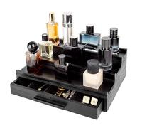 Cokritsm Organiseur de Cologne en Bois pour, 3 Niveaux Amovibles avec tiroir de Rangement et Plateau de Rangement pour Chambre à Coucher, Noir Support de Parfum