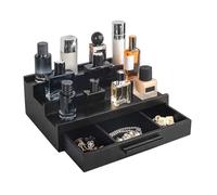 Cokritsm Présentoir à Parfum en Bois,Boîte d'exposition avec tiroir,Présentoir à Eau de Cologne à Trois Niveaux, pour l'Organisation et la Décoration Noir