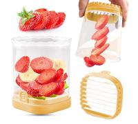 COKSDUPID Coupe à fruits | Trancheuse de fraises | Trancheuse de banane | Coupe-raisin | Trancheuse à œufs | Coupe-fruits amovible avec plaque de poussée | Gadget de cuisine créatif (jaune)