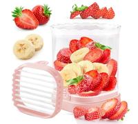 COKSDUPID Trancheuse à fraises et fruits créative - Cutter amovible avec plaque poussoir (rose)