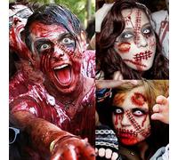 COKTAK 20 Feuilles Kit Tatouage Cicatrice Halloween Maquillage Adulte Tatouage Ephemere Femme Homme Enfant Visage Fausse Cicatrice Plaie Blessure Halloween Tatouage Temporaire hallowe Haloween