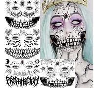 COKTAK Lot de 4 feuilles de tatouages effrayants pour visage d'Halloween pour femmes, hommes et adultes, fausses plaies, cicatrices, sorcière, kit de maquillage pour Halloween, zombie Chucky, toile
