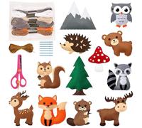 COKWEL Lot de 12 kits de couture en feutre pour enfants à partir de 6 ans - Kit de couture créatif pour enfants à partir de 6 ans - Motif animaux de la forêt