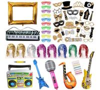 COKWEL Lot de 76 accessoires de décoration de fête gonflables pour photos, ballons, décoration de fête, perruques gonflables, accessoires de fête pour mariage, Halloween, Noël, carnaval, Nouvel An