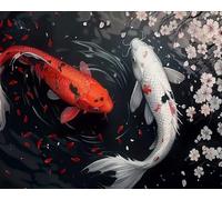 COKYIS 5D Diamond Painting Carpe koï cerisier en fleurs DIY Diamant Painting Kit Complet Diamant Arts Canevas Craft Maison Décoration Murale Decor(40 * 50cm)