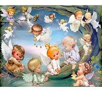 COKYIS Kit Broderie Point de Croix Compté bébé ange DIY débutant canevas point de croix kit 11CT toile pré-imprimé noel décoration de la maison,40x50cm