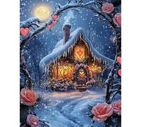 COKYIS Kit Broderie Point de Croix Compté Cabane en rondins enneigée DIY débutant canevas point de croix kit 11CT toile pré-imprimé noel décoration de la maison,40x50cm