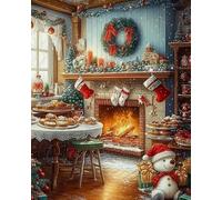 COKYIS Kit Broderie Point de Croix Compté Chalet de Noël douillet DIY débutant canevas point de croix kit 11CT toile pré-imprimé noel décoration de la maison,40x50cm