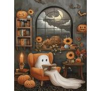 COKYIS Kit Broderie Point de Croix Compté Citrouille fantôme d'Halloween DIY débutant canevas point de croix kit 11CT toile pré-imprimé noel décoration de la maison,40x50cm