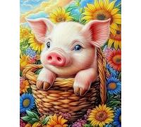 COKYIS Kit Broderie Point de Croix Compté Cochon tournesol DIY débutant canevas point de croix kit 11CT toile pré-imprimé noel décoration de la maison,40x50cm