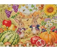 COKYIS Kit Broderie Point de Croix Compté DIY débutant canevas point de croix kit 11CT toile pré-imprimé noel décoration de la maison Lapin en fruits 40x50cm