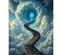 COKYIS Kit Broderie Point de Croix Compté Escalier vers le paradis et nuages DIY débutant canevas point de croix kit 11CT toile pré-imprimé noel décoration de la maison,40x50cm