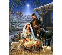 COKYIS Kit Broderie Point de Croix Compté famille heureuse religieuse stable DIY débutant canevas point de croix kit 11CT toile pré-imprimé noel décoration de la maison,40x50cm