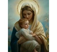 COKYIS Kit Broderie Point de Croix Compté Femme religieuse et enfant DIY débutant canevas point de croix kit 11CT toile pré-imprimé noel décoration de la maison,40x50cm