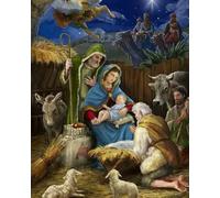 COKYIS Kit Broderie Point de Croix Compté figure religieuse stable DIY débutant canevas point de croix kit 11CT toile pré-imprimé noel décoration de la maison,40x50cm