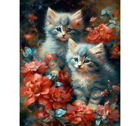 COKYIS Kit Broderie Point de Croix Compté fleur animal chat DIY débutant canevas point de croix kit 11CT toile pré-imprimé noel décoration de la maison,40x50cm