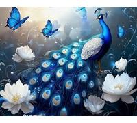 COKYIS Kit Broderie Point de Croix Compté Fleur de paon et papillon DIY débutant canevas point de croix kit 11CT toile pré-imprimé noel décoration de la maison,40x50cm