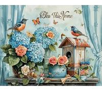 COKYIS Kit Broderie Point de Croix Compté Oiseau et hortensia DIY débutant canevas point de croix kit 11CT toile pré-imprimé noel décoration de la maison,40x50cm