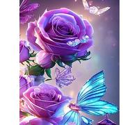 COKYIS Kit Broderie Point de Croix Compté papillon fleur violette DIY débutant canevas point de croix kit 11CT toile pré-imprimé noel décoration de la maison,40x50cm