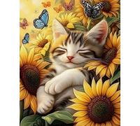 COKYIS Kit Broderie Point de Croix Compté Papillon tournesol DIY débutant canevas point de croix kit 11CT toile pré-imprimé noel décoration de la maison,40x50cm