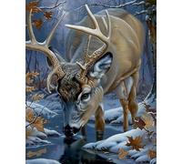 COKYIS Kit Broderie Point de Croix Compté Scène enneigée animal cerf DIY débutant canevas point de croix kit 11CT toile pré-imprimé noel décoration de la maison,40x50cm