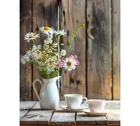 COKYIS Kit Broderie Point de Croix Compté vase fleurs tasse DIY débutant canevas point de croix kit 11CT toile pré-imprimé noel décoration de la maison,40x50cm