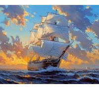 COKYIS Kit Broderie Point de Croix Compté Voiliers en mer DIY débutant canevas point de croix kit 11CT toile pré-imprimé noel décoration de la maison,40x50cm