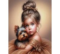 COKYIS Kit Broderie Point de Croix Fille et chiot DIY débutant canevas point de croix kit 11CT toile pré-imprimé noel décoration de la maison,40x50cm