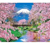 COKYIS Point de Croix Canevas Kit Adulte fleur de cerisier mont fuji 11CT Kits de point de croix de démarrage de broderie pré-imprimés pour les débutants décoration murale,40x50cm