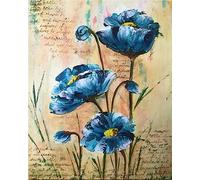 COKYIS Point de Croix Canevas Kit Adulte fleur de pavot bleu 11CT Kits de point de croix de démarrage de broderie pré-imprimés pour les débutants décoration murale,40x50cm