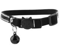 Col de l'animal de compagnie de dessin animé mignon, durable, brillant, confortable et doux avec cloche (noir, xs)