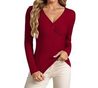 Col en tricot uni, coupe ajustée, pull à manches longues pour vêtements décontractés et garde-robe basique de tous les jours, Bordeaux, XXL