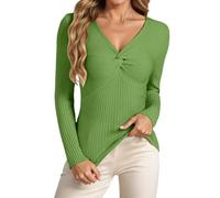 Col en tricot uni, coupe ajustée, pull à manches longues pour vêtements décontractés et garde-robe basique de tous les jours, vert, XL