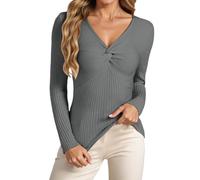 Col en tricot uni, coupe ajustée, pull à manches longues pour vêtements décontractés et garde-robe basique de tous les jours, gris, S